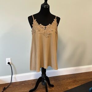 NWT crochet vneck tank top in color Khaki